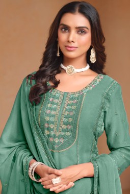 Teal Organza Embroidered Festival Wear Salwar Kameez
