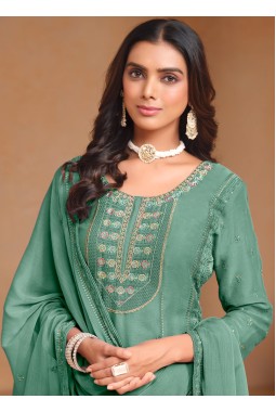Teal Organza Embroidered Festival Wear Salwar Kameez