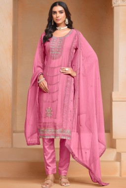 Pink Organza Embroidered Festival Wear Salwar Kameez