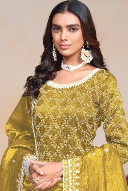 Mustard Gold Crush Sequins Embroidered Festive Wear Salwar Kameez