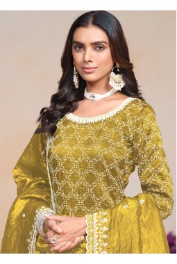 Mustard Gold Crush Sequins Embroidered Festive Wear Salwar Kameez