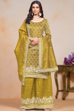 Mustard Gold Crush Sequins Embroidered Festive Wear Salwar Kameez