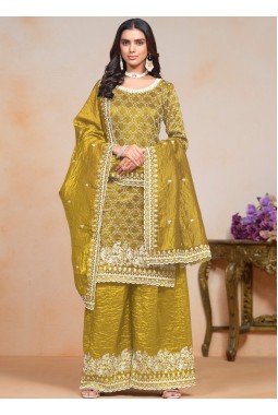 Mustard Gold Crush Sequins Embroidered Festive Wear Salwar Kameez