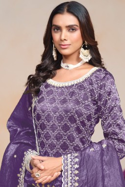 Purple Gold Crush Thread Embroidered Festive Wear Salwar Kameez