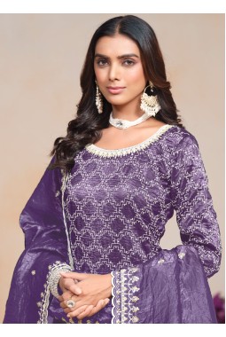 Purple Gold Crush Thread Embroidered Festive Wear Salwar Kameez