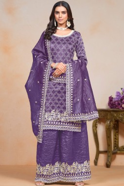 Purple Gold Crush Thread Embroidered Festive Wear Salwar Kameez