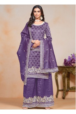 Purple Gold Crush Thread Embroidered Festive Wear Salwar Kameez