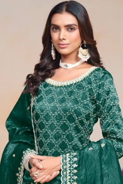 Teal Gold Crush Sequins Embroidered Festive Wear Salwar Kameez