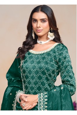 Teal Gold Crush Sequins Embroidered Festive Wear Salwar Kameez