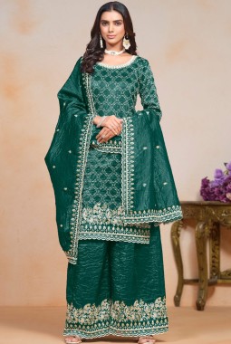 Teal Gold Crush Sequins Embroidered Festive Wear Salwar Kameez