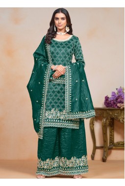 Teal Gold Crush Sequins Embroidered Festive Wear Salwar Kameez