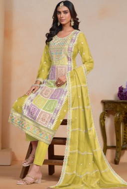 Green Soft Organza Sequins Embroidered Casual Salwar Kameez