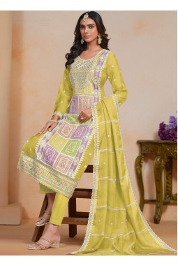 Green Soft Organza Sequins Embroidered Casual Salwar Kameez