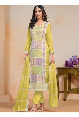 Green Soft Organza Sequins Embroidered Casual Salwar Kameez