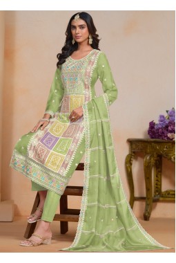 Pista Green Soft Organza Thread Embroidered Casual Salwar Kameez