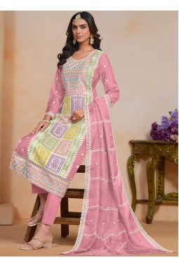 Pink Soft Organza Sequins Embroidered Casual Salwar Kameez
