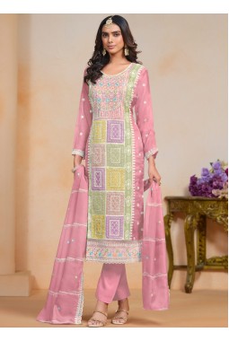 Pink Soft Organza Sequins Embroidered Casual Salwar Kameez