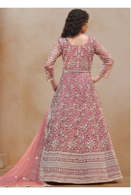 Peach Net Embroidered Wedding Gown Style Salwar Kameez