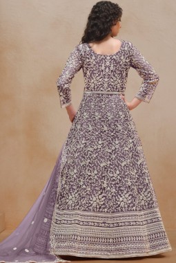 Purple Net Embroidered Wedding Gown Style Salwar Kameez