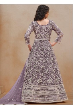 Purple Net Embroidered Wedding Gown Style Salwar Kameez