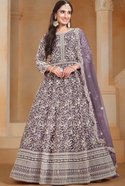 Purple Net Embroidered Wedding Gown Style Salwar Kameez