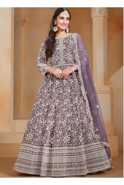 Purple Net Embroidered Wedding Gown Style Salwar Kameez