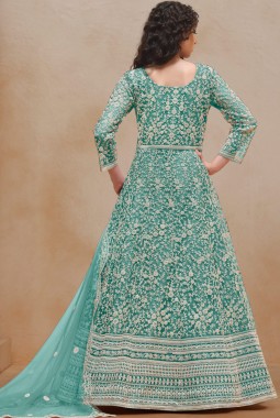 Sea Green Net Embroidered Wedding Gown Style Salwar Kameez