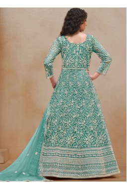 Sea Green Net Embroidered Wedding Gown Style Salwar Kameez