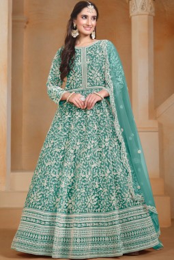 Sea Green Net Embroidered Wedding Gown Style Salwar Kameez