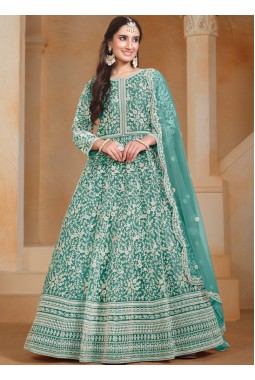 Sea Green Net Embroidered Wedding Gown Style Salwar Kameez