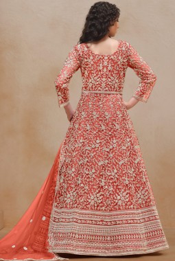 Orange Net Embroidered Wedding Gown Style Salwar Kameez
