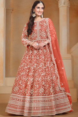 Orange Net Embroidered Wedding Gown Style Salwar Kameez