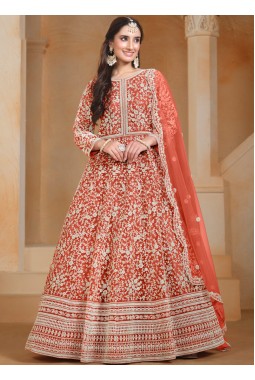 Orange Net Embroidered Wedding Gown Style Salwar Kameez