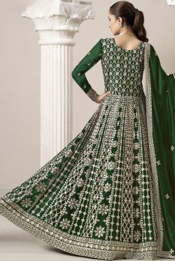 Green Faux Georgette Embroidered Wedding Gown Style Salwar Kameez