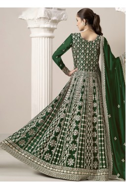 Green Faux Georgette Embroidered Wedding Gown Style Salwar Kameez