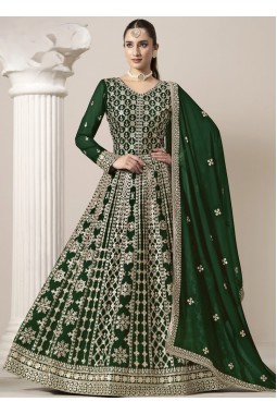 Green Faux Georgette Embroidered Wedding Gown Style Salwar Kameez