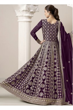 Purple Faux Georgette Sequins Wedding Gown Style Salwar Kameez