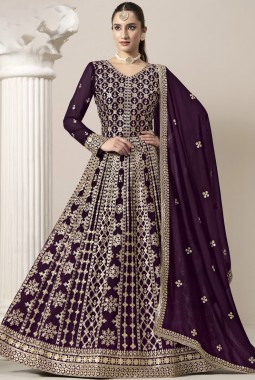 Purple Faux Georgette Sequins Wedding Gown Style Salwar Kameez