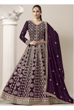 Purple Faux Georgette Sequins Wedding Gown Style Salwar Kameez