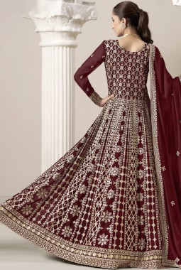 Brown Faux Georgette Sequins Wedding Gown Style Salwar Kameez