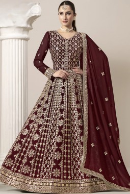 Brown Faux Georgette Sequins Wedding Gown Style Salwar Kameez