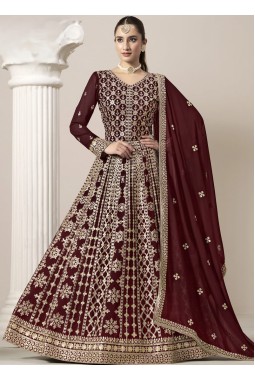 Brown Faux Georgette Sequins Wedding Gown Style Salwar Kameez