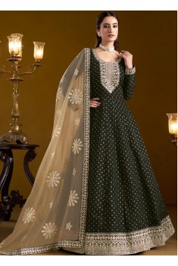 Black Chanderi Butti Zari Embroidered Wedding Gown Style Salwar Kameez