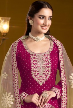 Red Chanderi Butti Zari Embroidered Wedding Gown Style Salwar Kameez