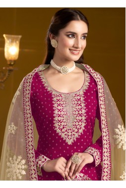 Red Chanderi Butti Zari Embroidered Wedding Gown Style Salwar Kameez