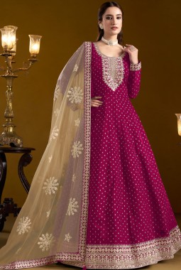 Red Chanderi Butti Zari Embroidered Wedding Gown Style Salwar Kameez