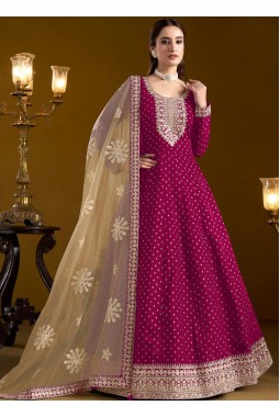Red Chanderi Butti Zari Embroidered Wedding Gown Style Salwar Kameez