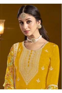 Yellow Chinon Zari Embroidered Wedding Gharara Set