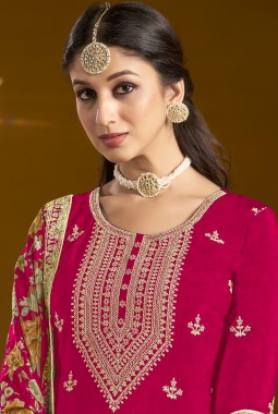 Red Chinon Zari Embroidered Wedding Gharara Set