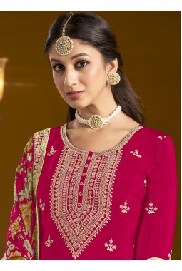 Red Chinon Zari Embroidered Wedding Gharara Set